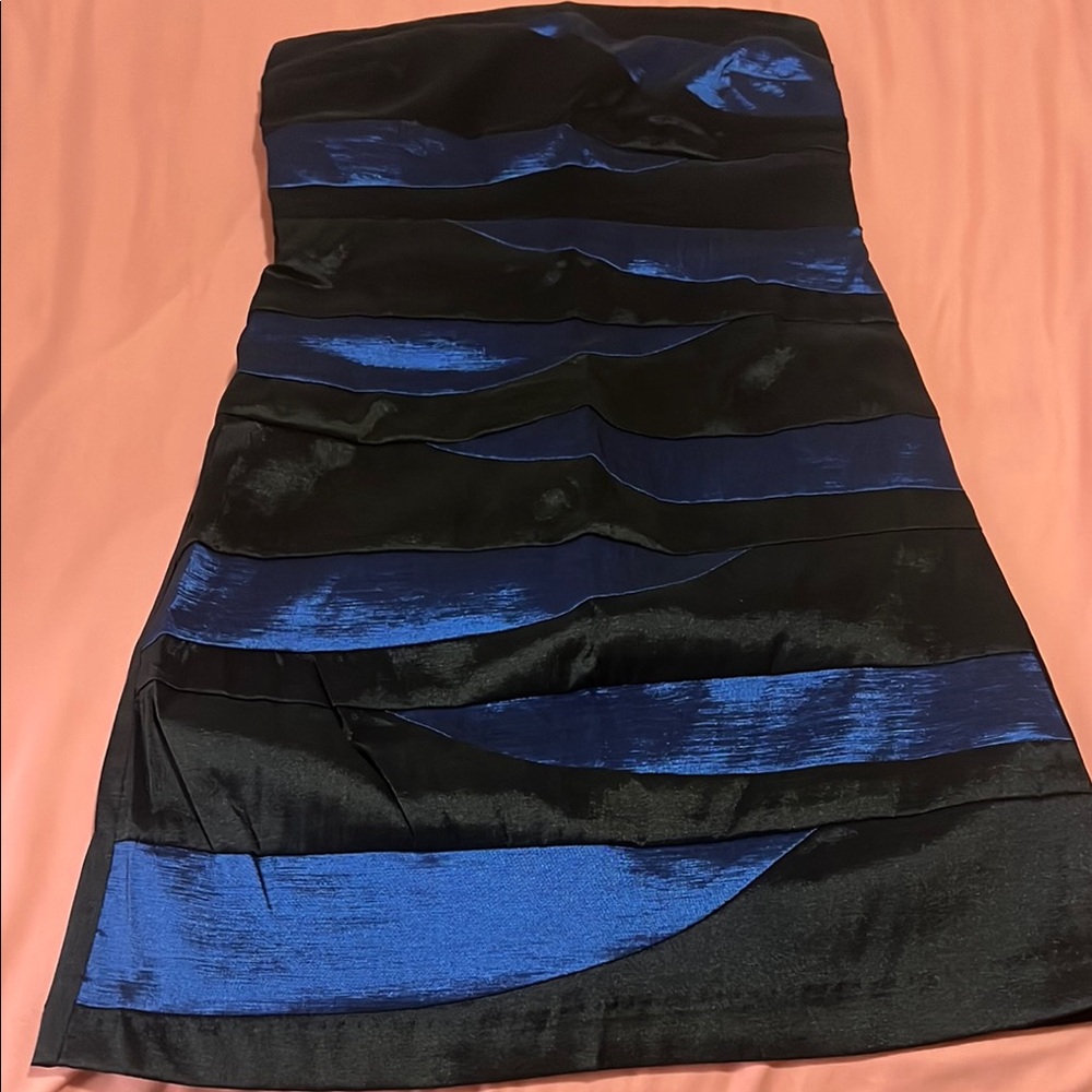 Elegant Black and Blue Strapless Dress